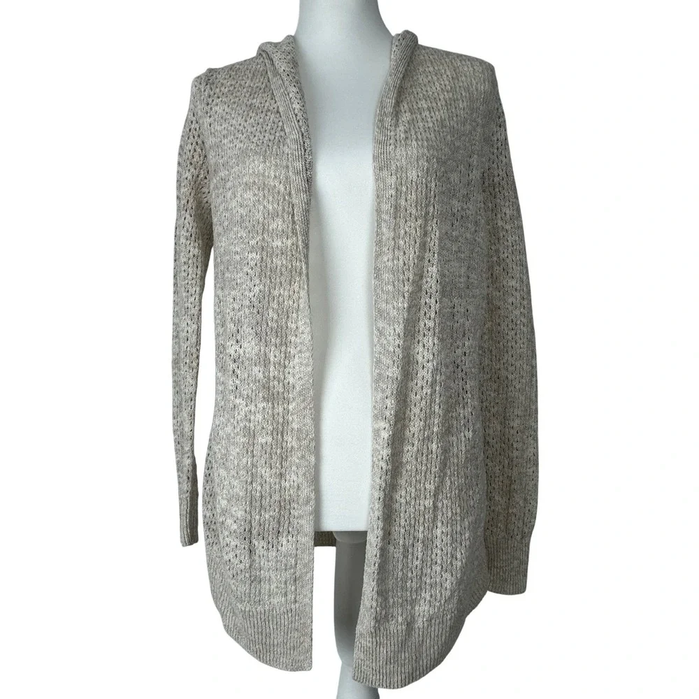 Sigrid Olsen Women Open Knit‎ Hooded Cardigan Coastal Sweater Beach Preppy Sz M